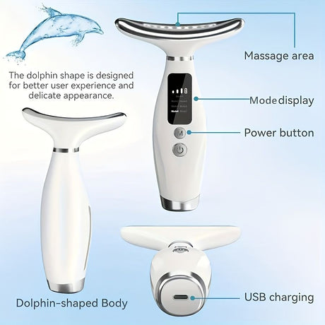 Rechargeable facial and neck skincare device, 7 modes, USB charging, vibration heating massage, ergonomic design, suitable for home use - ideal gift for women, daily skincare assistant, digital display function, skincare tool, must-have for beauty enthusi