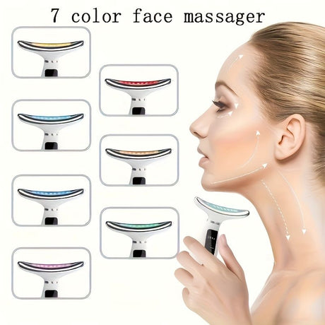 Rechargeable facial and neck skincare device, 7 modes, USB charging, vibration heating massage, ergonomic design, suitable for home use - ideal gift for women, daily skincare assistant, digital display function, skincare tool, must-have for beauty enthusi
