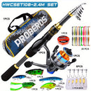 Proberus fishing rod reel set, including spinning reel, 2.4-meter fishing rod, fishing line, artificial bait, lead weight hook, complete set with storage bag