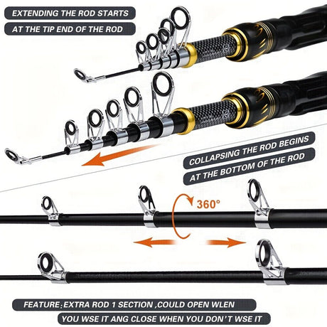 Proberus fishing rod reel set, including spinning reel, 2.4-meter fishing rod, fishing line, artificial bait, lead weight hook, complete set with storage bag