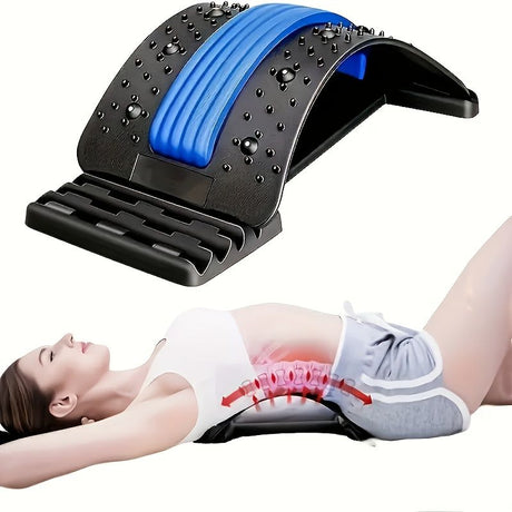 Four adjustable back stretches and posture correctors. Ergonomic waist support with massage function, safety handle, suitable for upper and lower back, office, car, home use, back stretcher, posture correction, durable structure