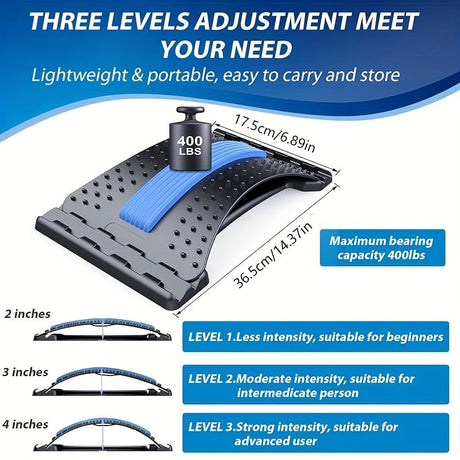 Four adjustable back stretches and posture correctors. Ergonomic waist support with massage function, safety handle, suitable for upper and lower back, office, car, home use, back stretcher, posture correction, durable structure