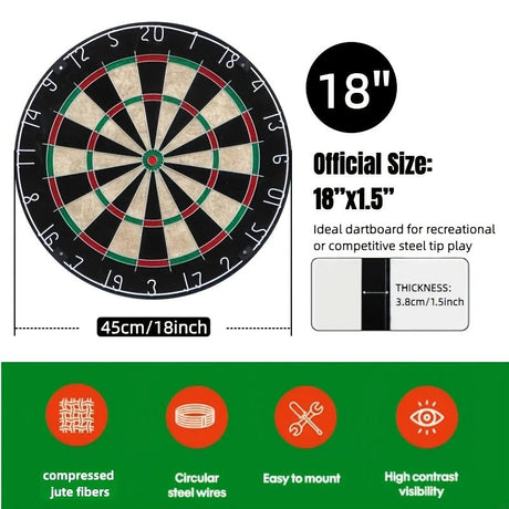 18-inch sisal dartboard, 45cm sisal round net dartboard, digital printed sisal dartboard, sisal dart set，Random 6 types of darts