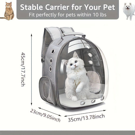 1 space capsule pet backpack - breathable transparent travel carry-on box, suitable for cats and small dogs, with zipper, portable, suitable for outdoor exploration, pet carry-on box, modern pet accessories, secure zipper closure