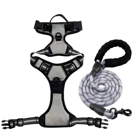 Anti-escape dog harness & leash, soft and comfortable breathable dog vest, reflective in the night, suitable for walking medium and large dogs.