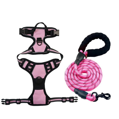 Anti-escape dog harness & leash, soft and comfortable breathable dog vest, reflective in the night, suitable for walking medium and large dogs.