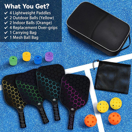 Double racket, Pickleball racket set, glass fiber graphite Pickleball racket set , Pickleball racket equipment with ball, equipment suitable for beginners and professionals