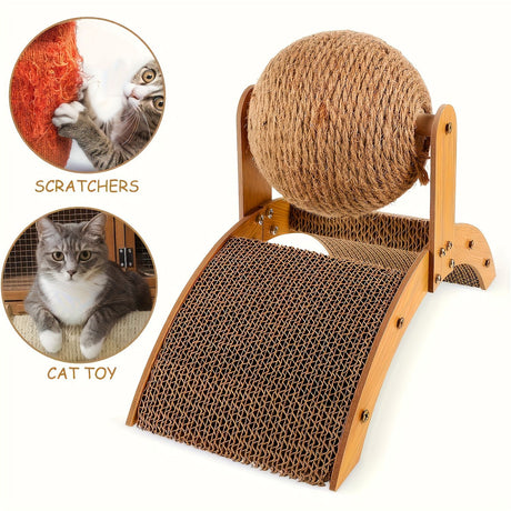Ball cat scratching post, durable solid wood cat scratching board, vertical sisal scratching pad with integrated cat bed - indoor cat scratching furniture