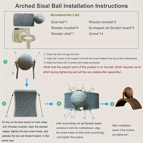 Ball cat scratching post, durable solid wood cat scratching board, vertical sisal scratching pad with integrated cat bed - indoor cat scratching furniture