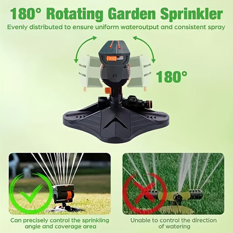 1 garden sprinkler with 16 nozzles, 180° rotating adjustable head, automatic irrigation system, wide coverage, easy to install, no power required, suitable for lawn and garden watering