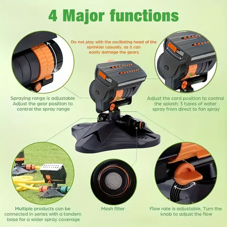 1 garden sprinkler with 16 nozzles, 180° rotating adjustable head, automatic irrigation system, wide coverage, easy to install, no power required, suitable for lawn and garden watering