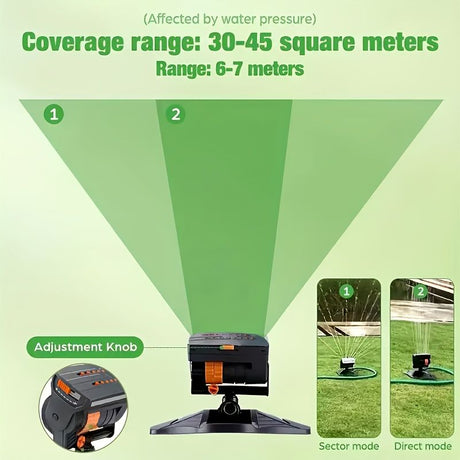 1 garden sprinkler with 16 nozzles, 180° rotating adjustable head, automatic irrigation system, wide coverage, easy to install, no power required, suitable for lawn and garden watering