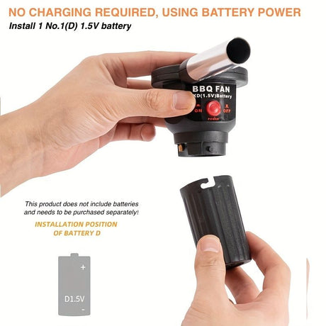 Use the portable battery-powered barbecue fan blower to enhance your outdoor cooking experience. It is ideal for camping, picnics, and charcoal grilling, ensuring efficient airflow for quick and even charcoal ignition.