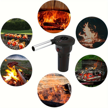 Use the portable battery-powered barbecue fan blower to enhance your outdoor cooking experience. It is ideal for camping, picnics, and charcoal grilling, ensuring efficient airflow for quick and even charcoal ignition.