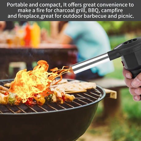 Use the portable battery-powered barbecue fan blower to enhance your outdoor cooking experience. It is ideal for camping, picnics, and charcoal grilling, ensuring efficient airflow for quick and even charcoal ignition.