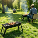 Portable foldable barbecue grill with adjustable height and built-in side rack - heavy-duty metal outdoor barbecue grill, suitable for backyard, camping, picnic - compact storage design with external barbecue cover, durable paint surface, suitable for out