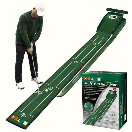 HUAEN Indoor Office Golf Putting Mat, 8-Foot Putting Green, Alignment Guide Included, Lightweight, Men's Golf Equipment