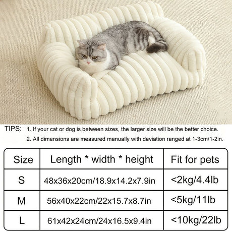 Cute pet cat sofa Standard S size - Puffy cat bed with high-quality soft velvet pile, indoor cat plush sofa bed, strong support and won't collapse