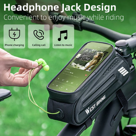 WEST BIKING Large Capacity Bike Front Handle Bag - Heavy-duty nylon and EVA structure, with zipper storage space, can accommodate 7-inch mobile phone, 7-inch tablet, tools - compatible with road bike, mountain bike, safety zipper closure