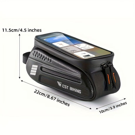 WEST BIKING Large Capacity Bike Front Handle Bag - Heavy-duty nylon and EVA structure, with zipper storage space, can accommodate 7-inch mobile phone, 7-inch tablet, tools - compatible with road bike, mountain bike, safety zipper closure