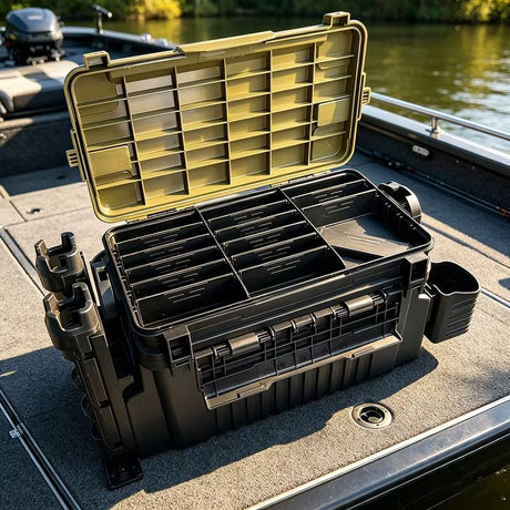Double-layer multi-function outdoor storage fishing box, can be used as a stool, convenient storage of various fishing lines, bait, live fish.