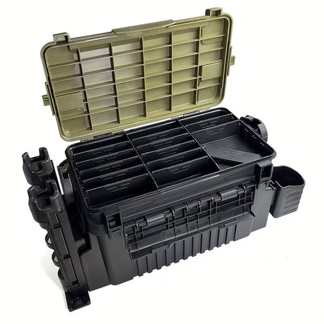 Double-layer multi-function outdoor storage fishing box, can be used as a stool, convenient storage of various fishing lines, bait, live fish.