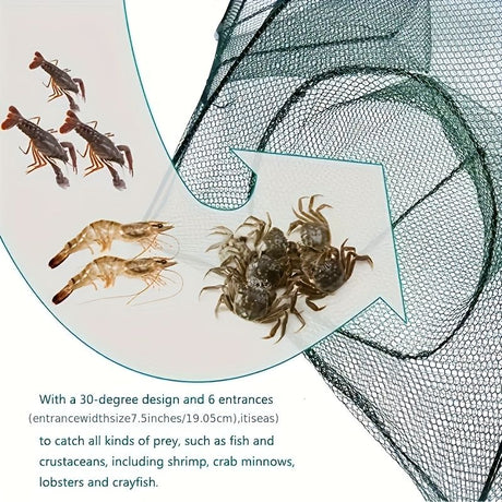 1 piece foldable hexagonal fishing net, various sizes - portable PA nylon net, suitable for mackerel, red crab, crab, etc. - dark green, easy outdoor fishing tool, suitable for Father's Day and holidays, fishing net