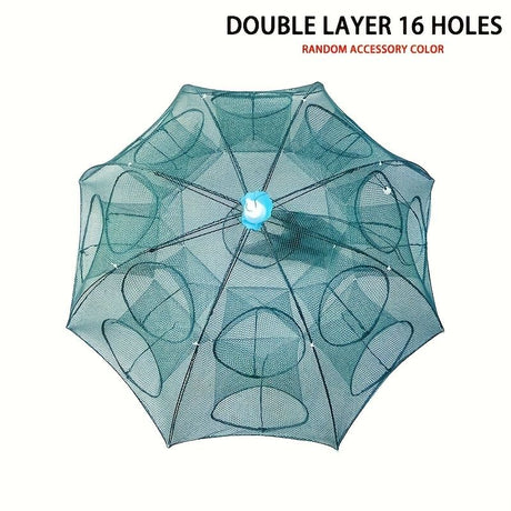 1 piece foldable hexagonal fishing net, various sizes - portable PA nylon net, suitable for mackerel, red crab, crab, etc. - dark green, easy outdoor fishing tool, suitable for Father's Day and holidays, fishing net