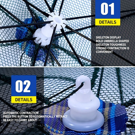 1 piece foldable hexagonal fishing net, various sizes - portable PA nylon net, suitable for mackerel, red crab, crab, etc. - dark green, easy outdoor fishing tool, suitable for Father's Day and holidays, fishing net