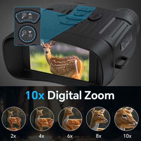 36 megapixel 4K night vision binoculars with infrared function, 7.62 cm high-definition screen, 10x magnification, infrared digital night vision camera can achieve 100% observation in complete darkness, suitable for hunting, farm monitoring, wildlife obse
