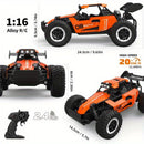 All terrain electric toy car, 1:16 scale model car, 2.4GHz R / C off-road car, top speed of 20 km / h, with headlights and shock absorbers, suitable for birthday gifts for boys over 3 years old