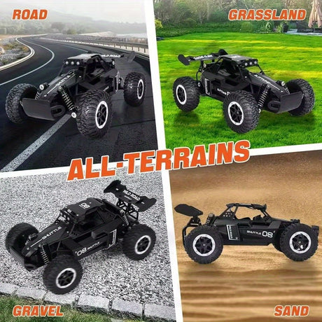 All terrain electric toy car, 1:16 scale model car, 2.4GHz R / C off-road car, top speed of 20 km / h, with headlights and shock absorbers, suitable for birthday gifts for boys over 3 years old