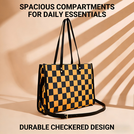 Yellow and black checkered tote bag | Go shopping/to work/on a trip, wear it in different styles