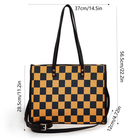 Yellow and black checkered tote bag | Go shopping/to work/on a trip, wear it in different styles