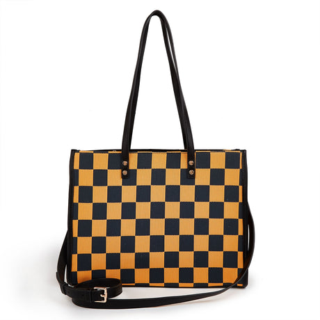 Yellow and black checkered tote bag | Go shopping/to work/on a trip, wear it in different styles