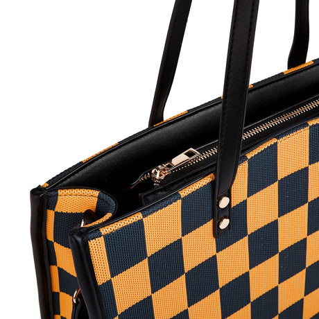 Yellow and black checkered tote bag | Go shopping/to work/on a trip, wear it in different styles