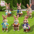 2DFlat, 8pcs Easter Gentleman Rabbit Group Decoration, exquisite shape holding egg basket / carrot rabbit, fashionable dress design outdoor waterproof easy to install props, spring courtyard atmosphere Gentleman Rabbit Group Plaque Decoration