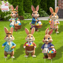 2DFlat, 8pcs Easter Gentleman Rabbit Group Decoration, exquisite shape holding egg basket / carrot rabbit, fashionable dress design outdoor waterproof easy to install props, spring courtyard atmosphere Gentleman Rabbit Group Plaque Decoration