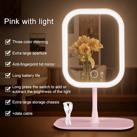 LED makeup mirror, lighted sink mirror, 3-light mode lighting makeup mirror, touch control, portable stand and foldable compact mirror, Light makeup table, rechargeable battery, portable LED makeup mirror, women's Christmas gift, suitable for home / bedro