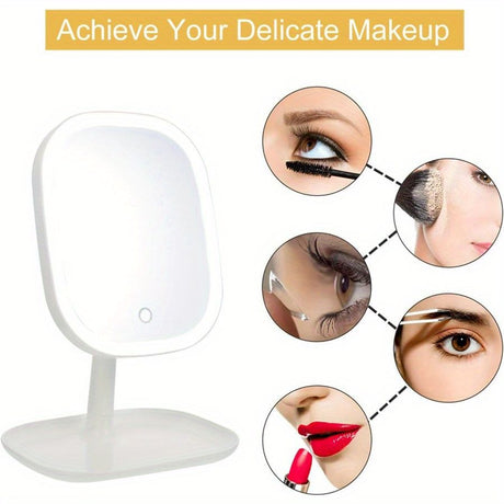 LED makeup mirror, lighted sink mirror, 3-light mode lighting makeup mirror, touch control, portable stand and foldable compact mirror, Light makeup table, rechargeable battery, portable LED makeup mirror, women's Christmas gift, suitable for home / bedro