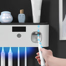 1 Black Gold Smart Toothbrush Organizer, Bathroom Toothbrush Placement and Organization, Automatic Toothpaste Dispenser - Wall Mount, 5-Slot Storage, Durable Plastic, USB Rechargeable Lithium Battery, Modern Bathroom Organization and Home Decor