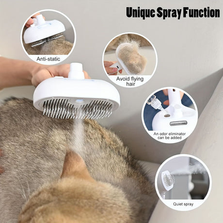 3-in-1 automatic cleaning steam pet brush - anti-static, suitable for long-haired and short-haired cats and dogs grooming tools, remove loose hair and reduce shedding