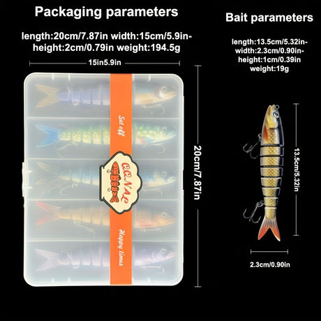 QQNAL5PCS Lure Beginner Set - 7-section sink bait suitable for both fresh and saltwater, stylish swimming style, long-distance casting without breaking the line, comes with a waterproof box, catch all species of bass, trout, and pike in one net.