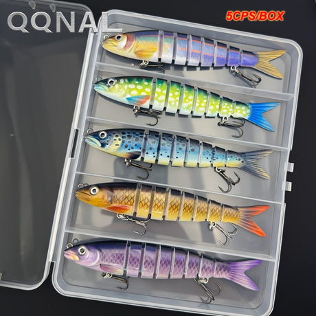 QQNAL5PCS Lure Beginner Set - 7-section sink bait suitable for both fresh and saltwater, stylish swimming style, long-distance casting without breaking the line, comes with a waterproof box, catch all species of bass, trout, and pike in one net.