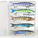 QQNAL5PCS Lure Beginner Set - 7-section sink bait suitable for both fresh and saltwater, stylish swimming style, long-distance casting without breaking the line, comes with a waterproof box, catch all species of bass, trout, and pike in one net.