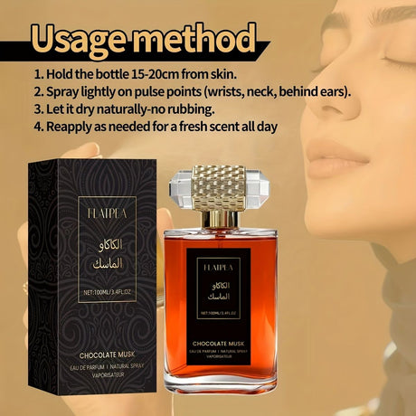 100ml women's perfume, chocolate, vanilla, musk, long-lasting sweet fragrance, women's fragrance spray, body/hair spray, alcohol-free, travel size, easy to carry, alcohol-free, suitable for daily/date/vacation/party, ideal gift for women/birthday gift/Chr