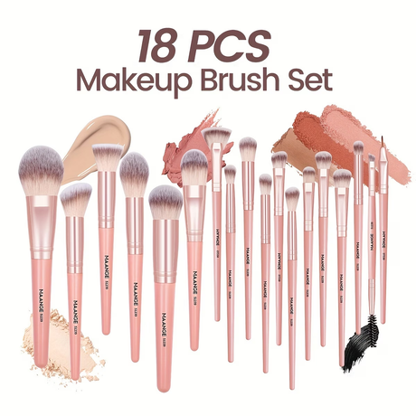MAANGE 18-piece professional makeup brush set, including 18 makeup brushes + velvet cloth bag, soft brush hair makeup brushes, foundation brush, eye shadow brush, blending brush, concealer brush, eyeliner brush, skin-friendly powder puff set, travel porta