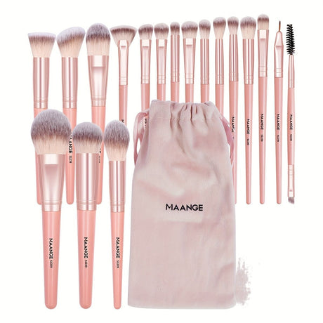 MAANGE 18-piece professional makeup brush set, including 18 makeup brushes + velvet cloth bag, soft brush hair makeup brushes, foundation brush, eye shadow brush, blending brush, concealer brush, eyeliner brush, skin-friendly powder puff set, travel porta