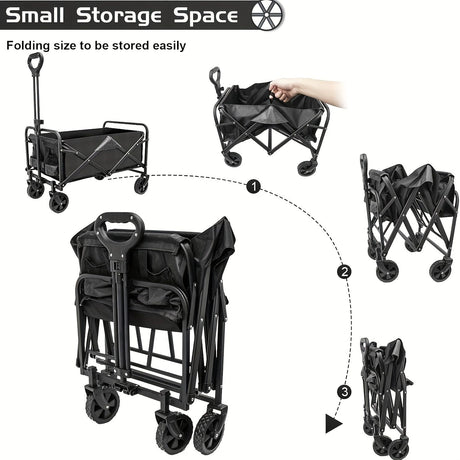 250KG Load Capacity 300L Large Capacity Heavy Duty Foldable Beach Car - All-Terrain Foldable Multi-Functional Handcart with Large Wheels, Side Pockets and Brakes - Durable Oxford Fabric and Stainless Steel Structure, Suitable for Camping, Garden, Sports a