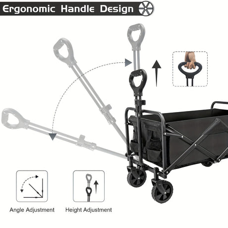 250KG Load Capacity 300L Large Capacity Heavy Duty Foldable Beach Car - All-Terrain Foldable Multi-Functional Handcart with Large Wheels, Side Pockets and Brakes - Durable Oxford Fabric and Stainless Steel Structure, Suitable for Camping, Garden, Sports a